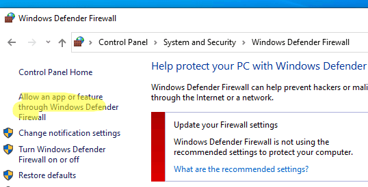 Windows Firewall: allow Remote Desktop