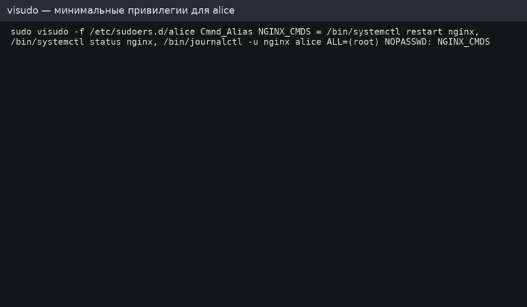 Minimal sudo rules via /etc/sudoers.d on Linux VPS