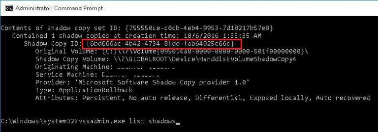 Listing VSS shadow copies on Windows VPS