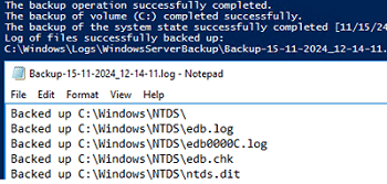 Windows Server Backup logs example