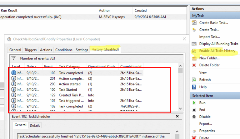 Task Scheduler overview for the backup task