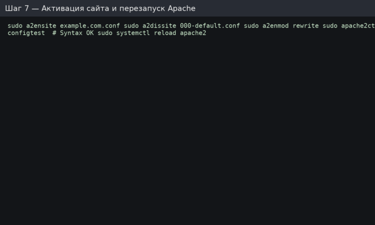 Enable Apache site and reload configuration on Linux VPS